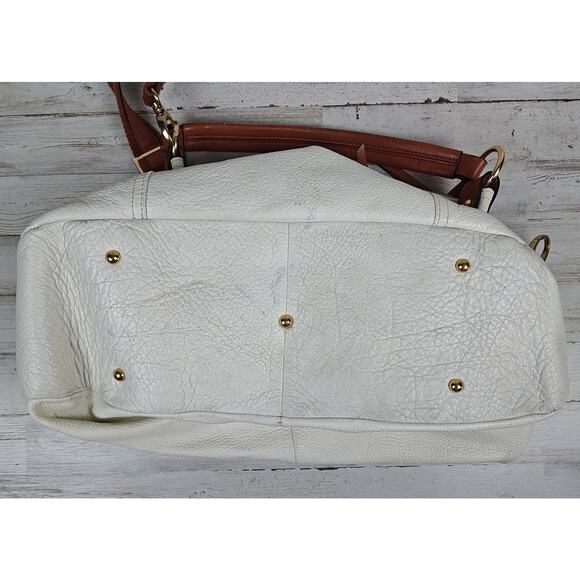 CYNTHIA ROWLEY XL Ivory/Brown Pebbled Leather Convertible Satchel/Shoulder Bag - Picture 3 of 16